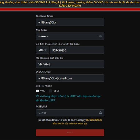 Vn88 tặng 50k miễn phí khi đăng ký tài khoản mới